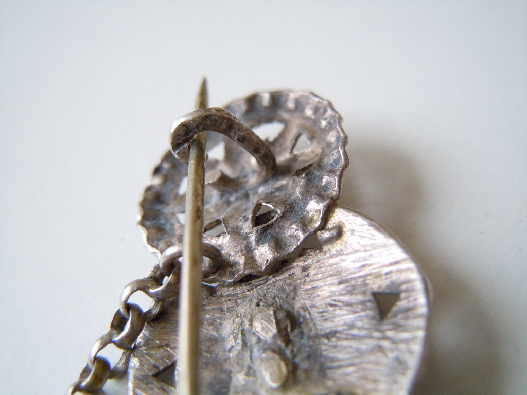 Vintage Silver Brooch Button Chain Pendant 7.2 G/4.3 X 6.5 Cm