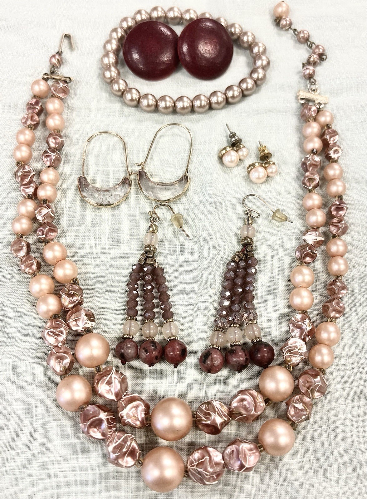 Vintage Blush Pink Statement Jewelry Lot Necklace Bracelet Earrings Pearl Chic
