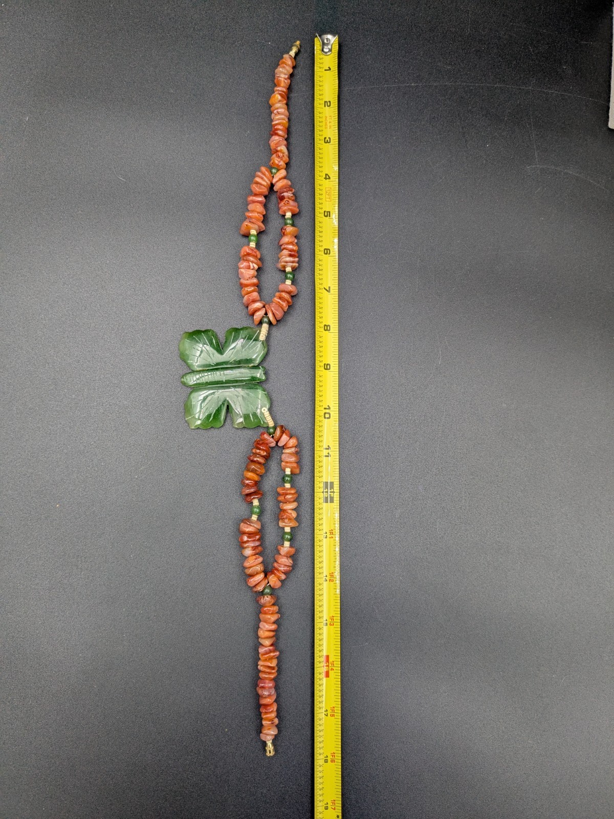 Vintage Jade and Carnelian Butterfly Pendant Statement Necklace