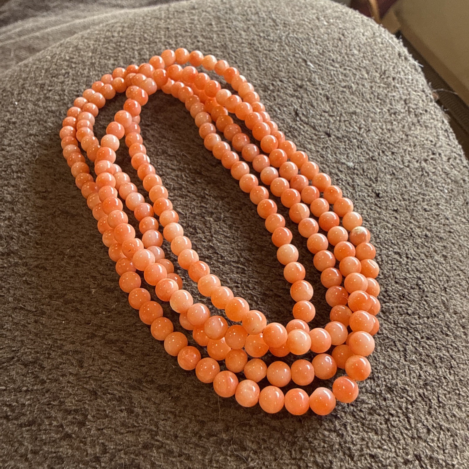 Vintage Angel Skin Coral 4mm Bead Necklace 35” Long, Natural Material