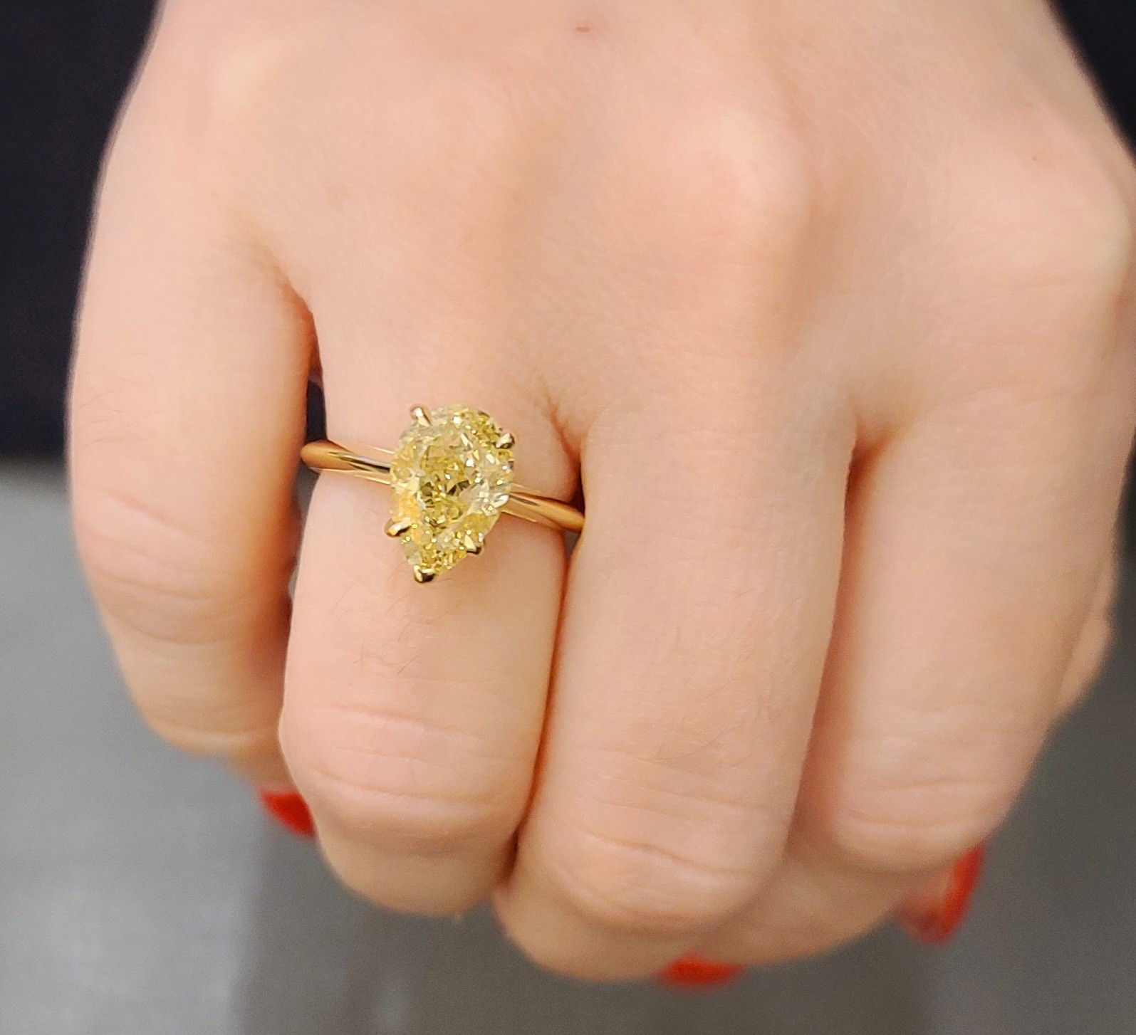 14k Yellow Gold Engagement Ring 3.51CT. Natural Pear cut Yellow Diamond GIA Cert