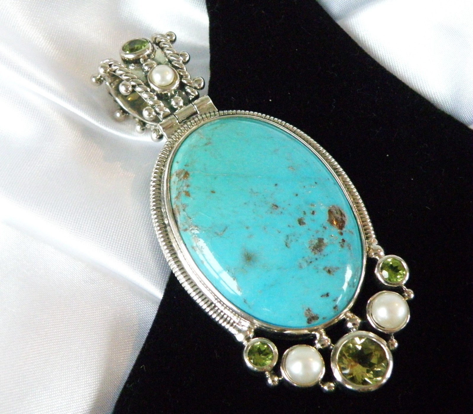 Huge Sterling Silver 925 Turquoise Statement Heavy Enhancer Pendant