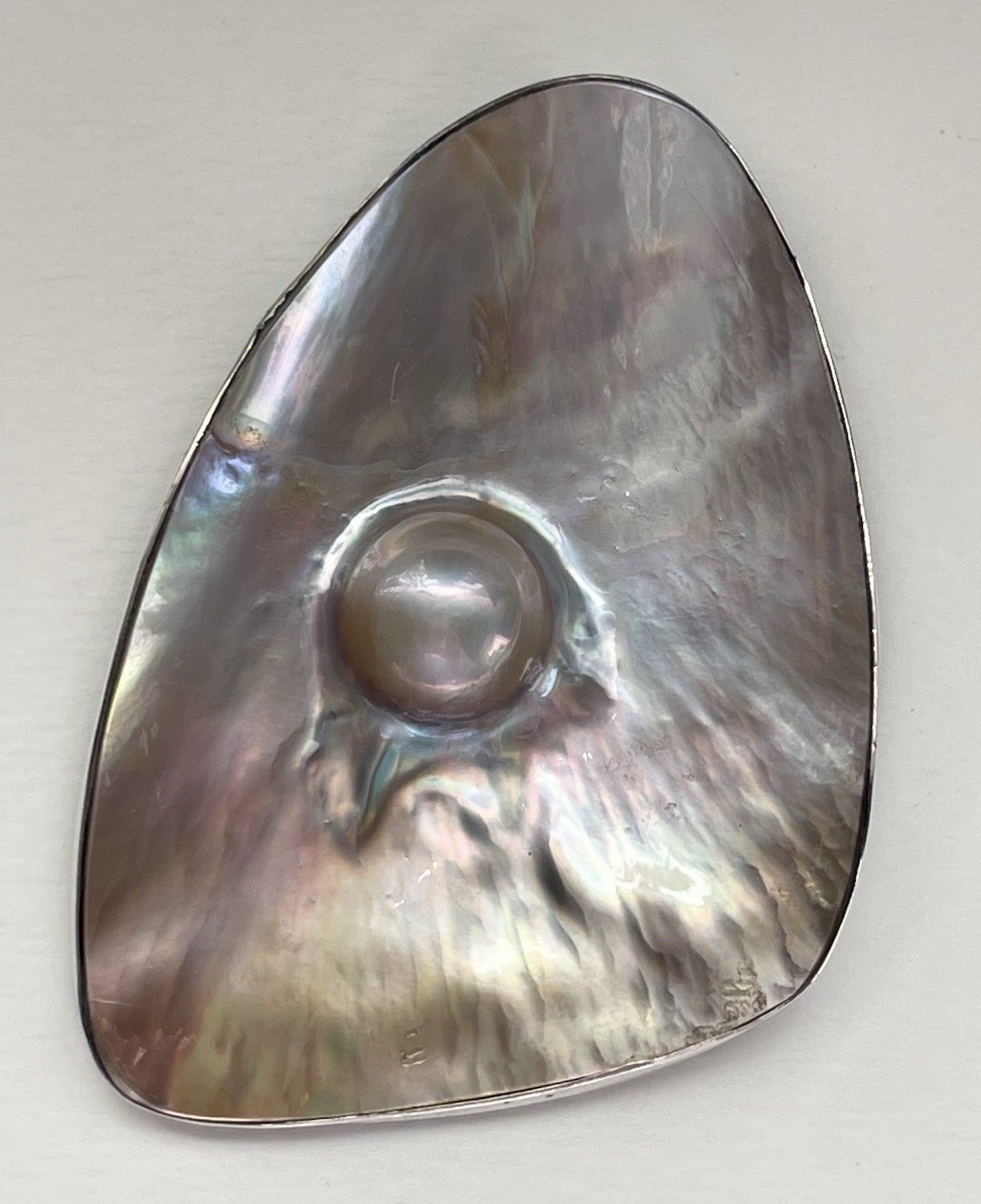 VINTAGE MABE BLISTER PEARL PENGUIN WING OYSTER SHELL PENDANT STERLING SILVER 925