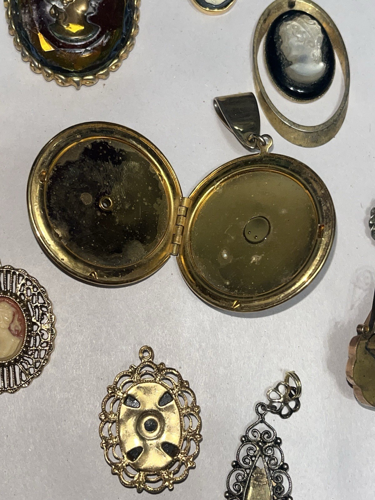Vintage Cameo Jewelry Lot Wearable & Broken Pieces Sterling Costume Modern