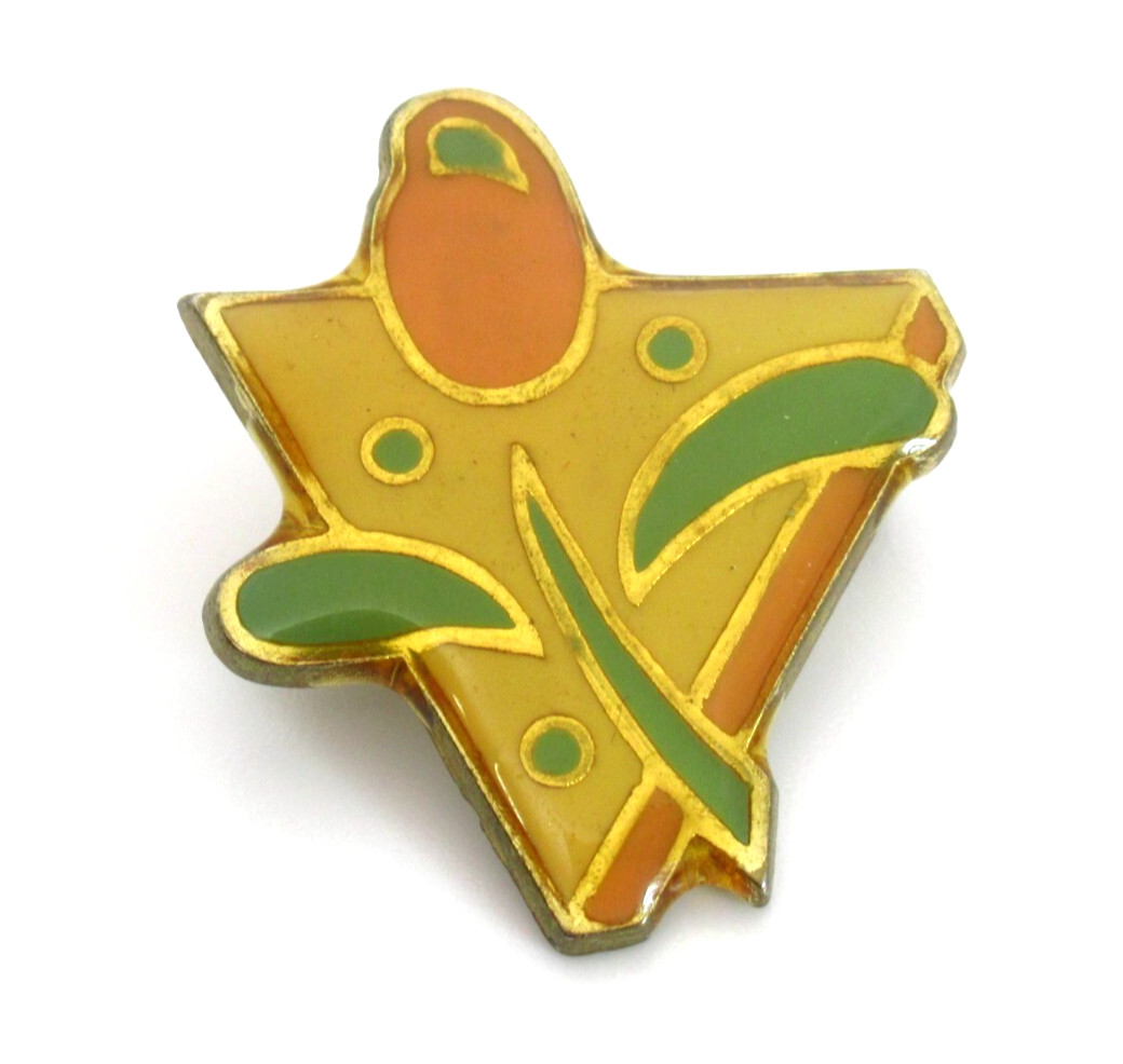 Abstract Pin 90s Geometric Design Enamel Orange Green Yellow Gold Tone Vintage
