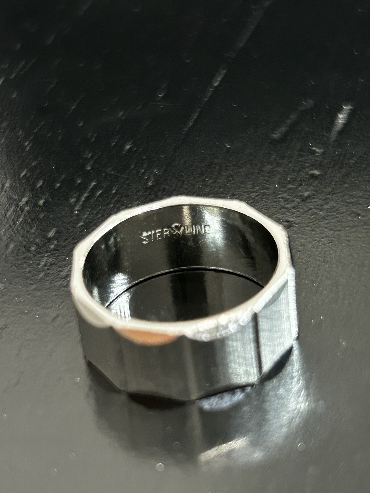 Ring Sterling Size 7 Sliver Square Block Band Rectangle Cut Carve Vintage