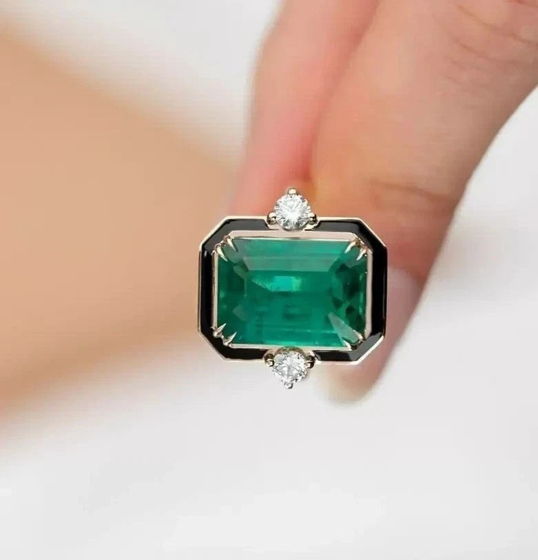 4.05Ct Art Deco Style Lab Created Diamond Emerald Wedding 14K White Gold FN Ring