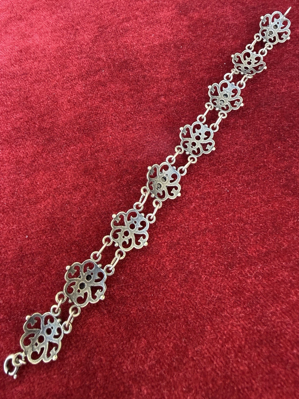 Antique Silver&Pyrope Garnets Rose-cut Filig.Armband Bracelet Jugendstil Austria