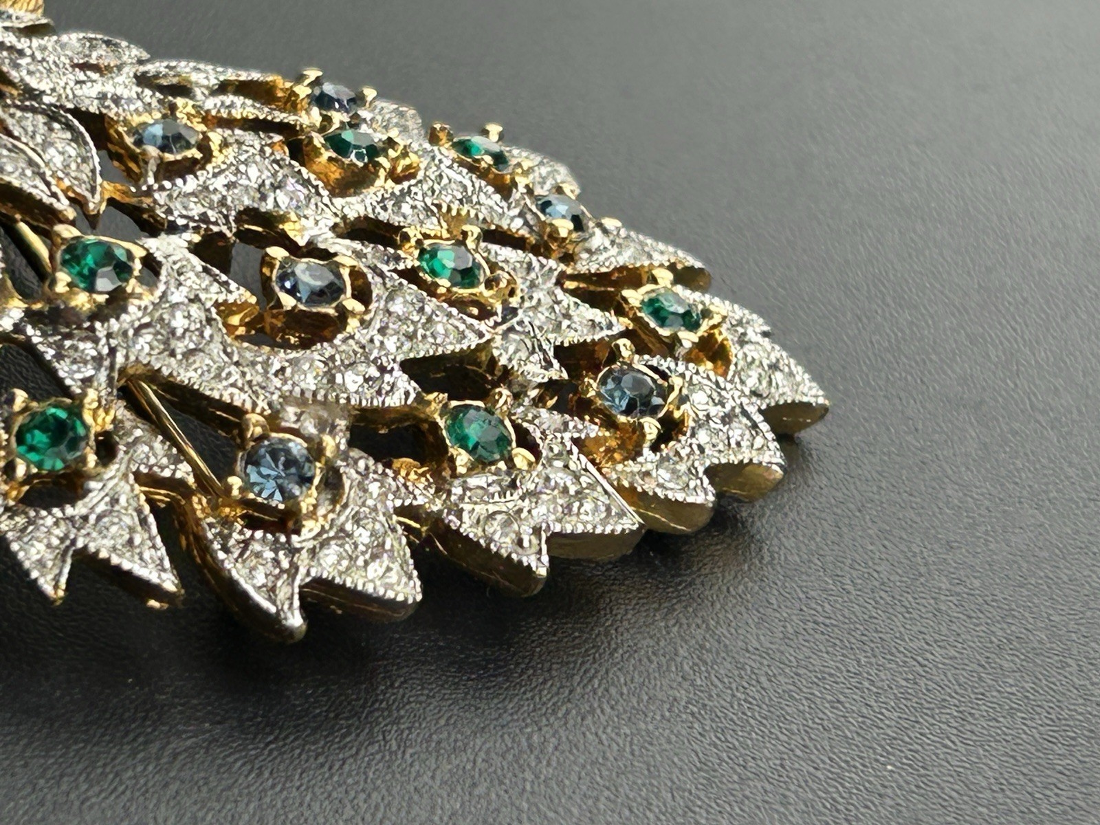 Designer (Panetta?) Signed Pave Rhinestone Peacock Brooch