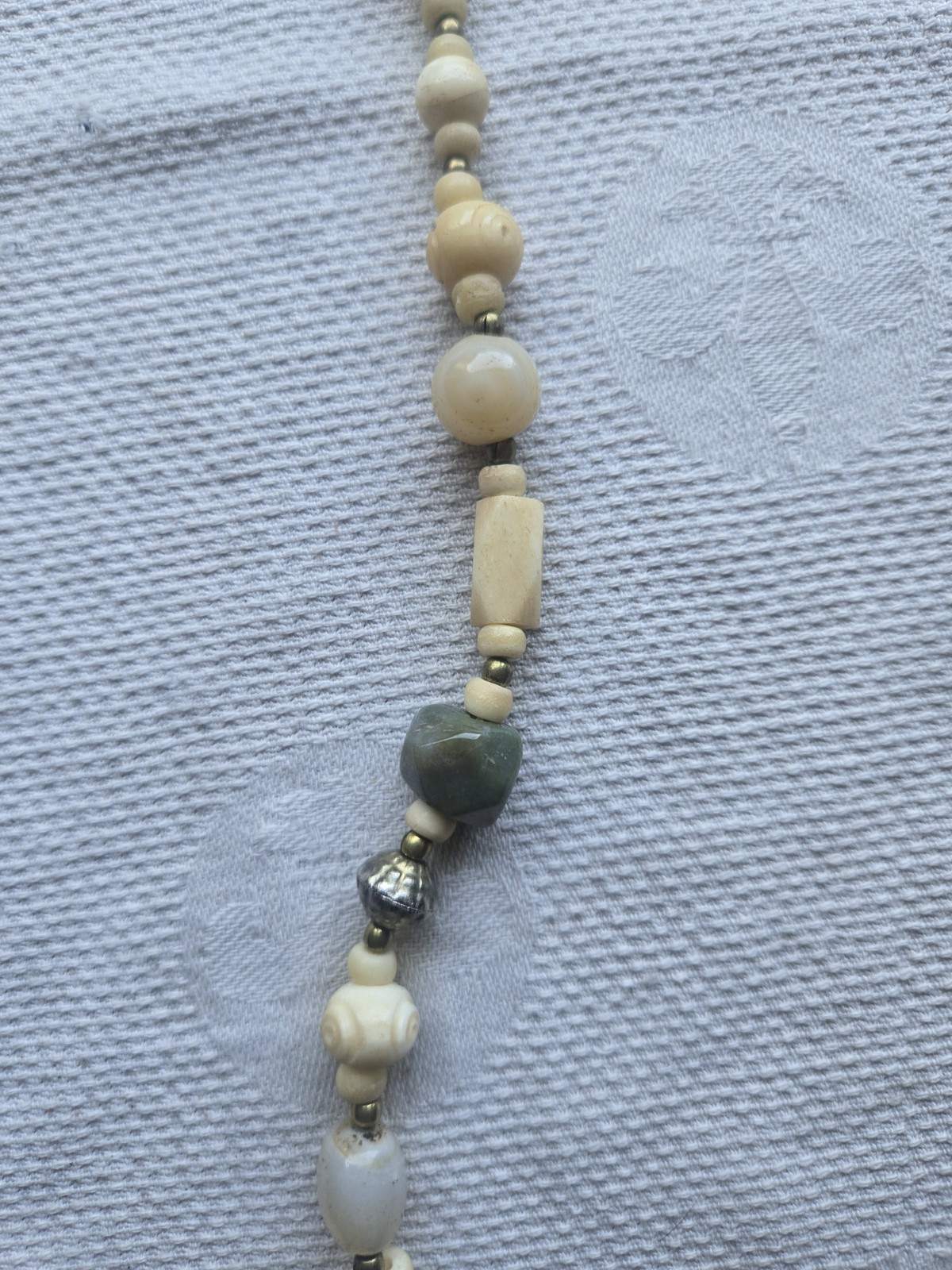 Vintage Stone And Carved Bovine Bone Beaded Necklace 32″