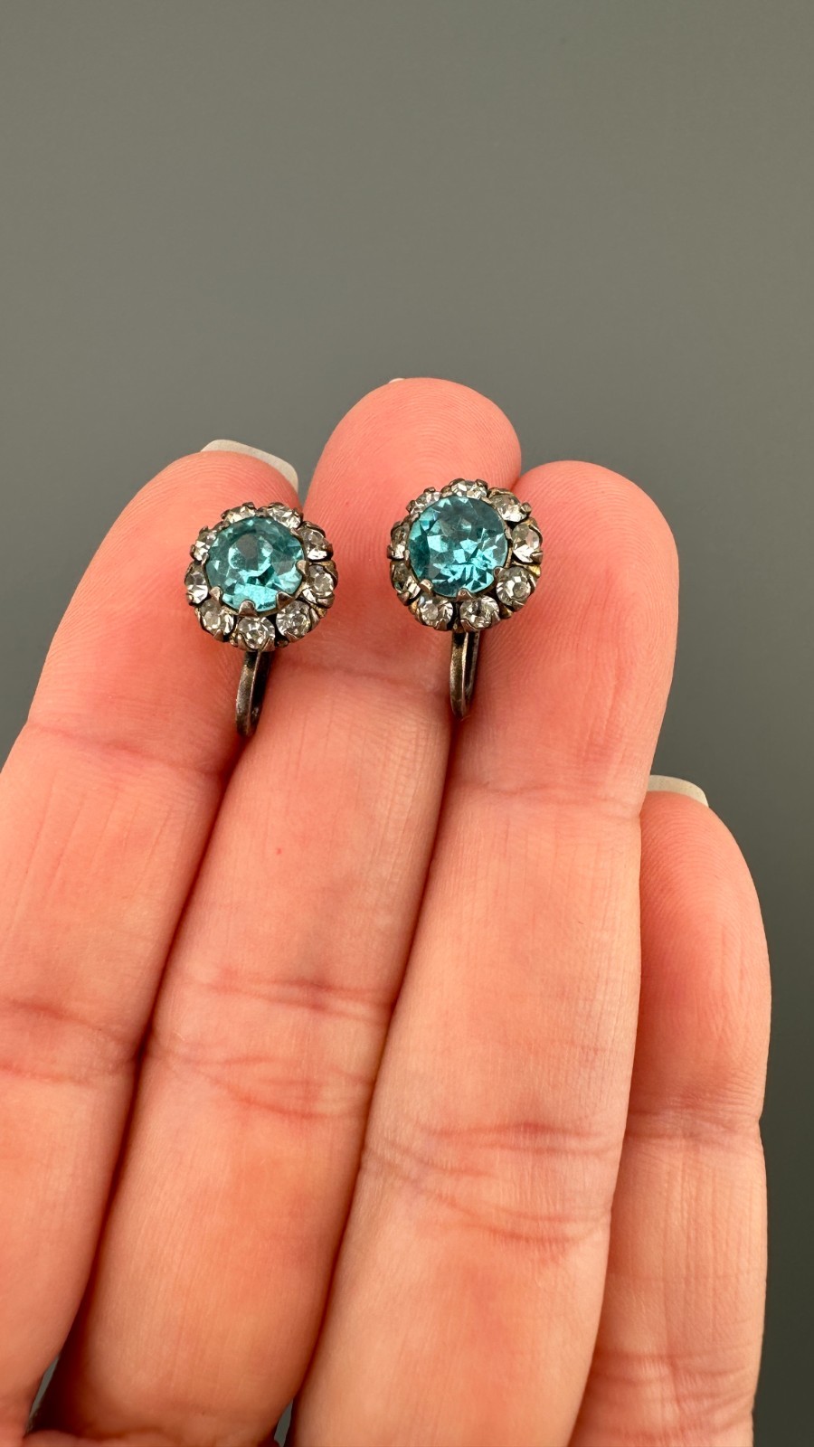 Vintage Earrings Lot Sterling Silver Gemstone Crystal Screw Back Blue Hematite
