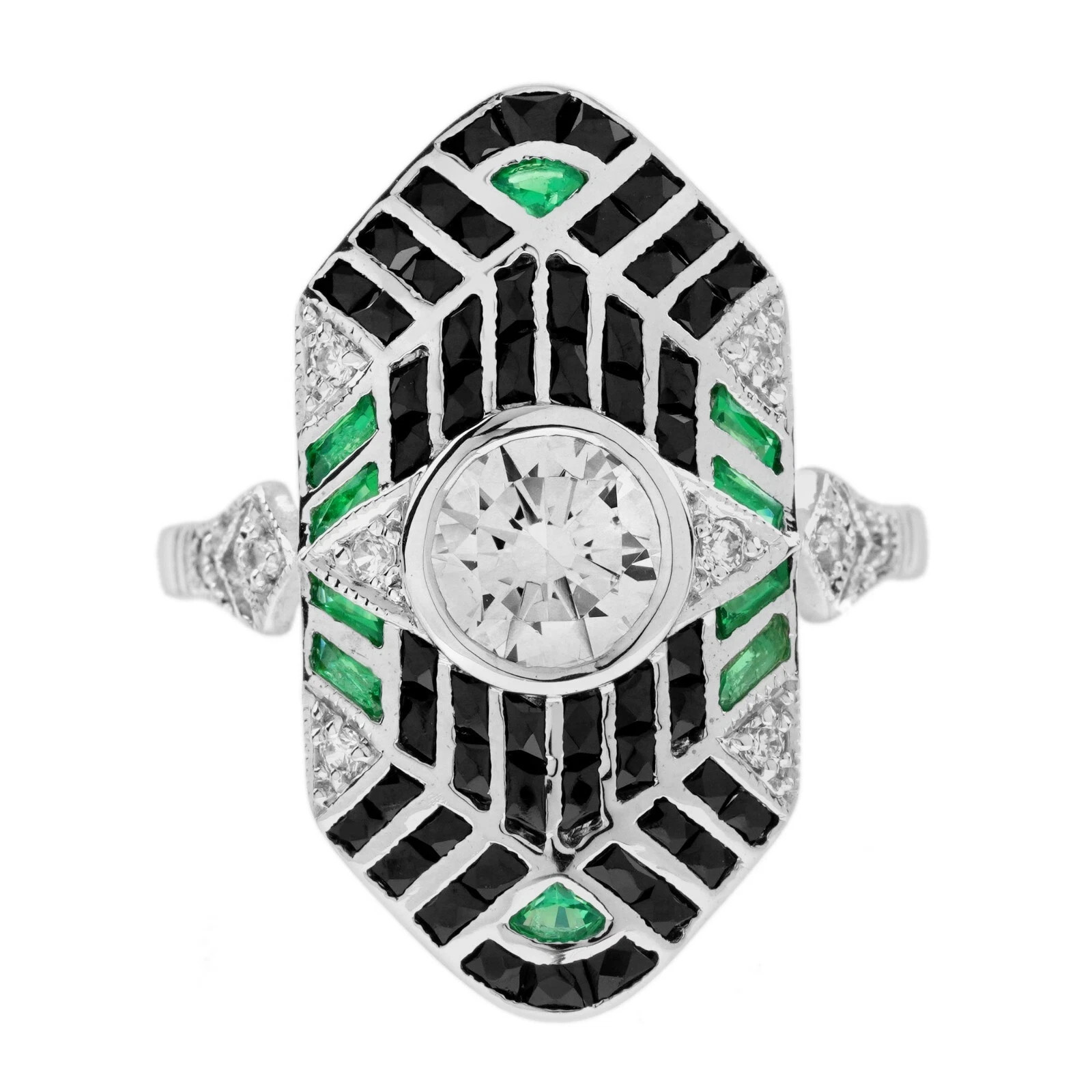 Vintage Art Deco Style Lab Created Diamond Engagement 14K White Gold Finish Ring