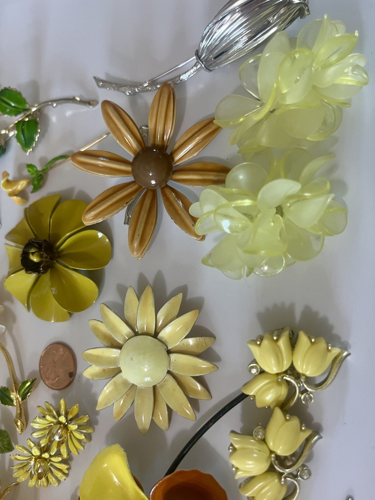 Vtg Enamel Flower Brooch Pin Earring Lot Rhinestone Signed Retro Jewelry 62 pc