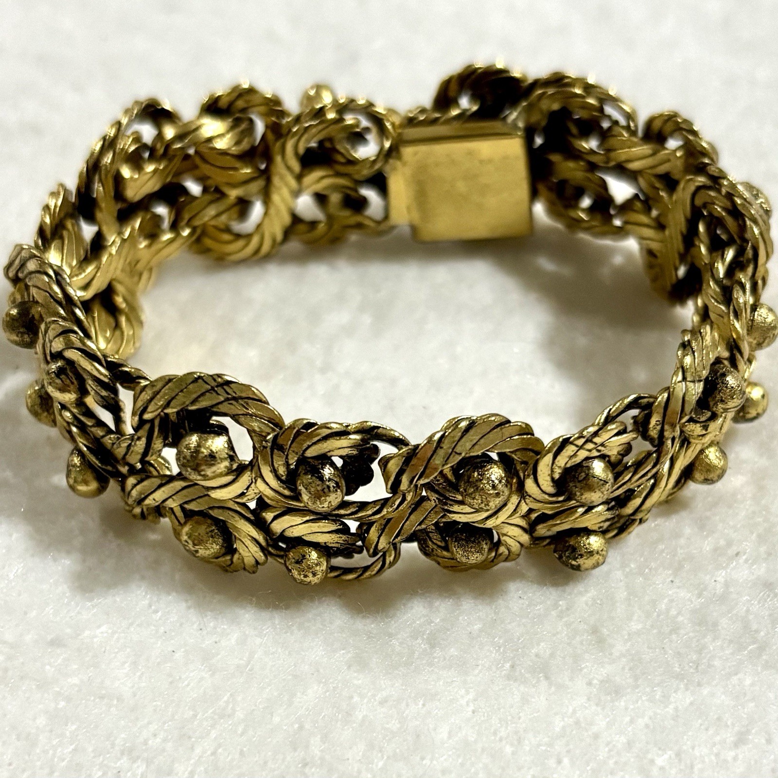 HTF Vintage French Modernist Coil Bracelet Gilt Bronze Plated Woven Wire 1950s