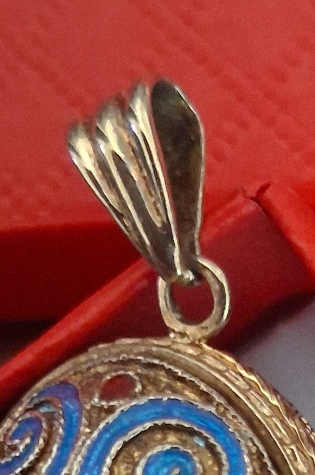 VTG c1990s Egg Pendant Locket Red Cross Gold Jesus Inside Silver Eagle Hinged