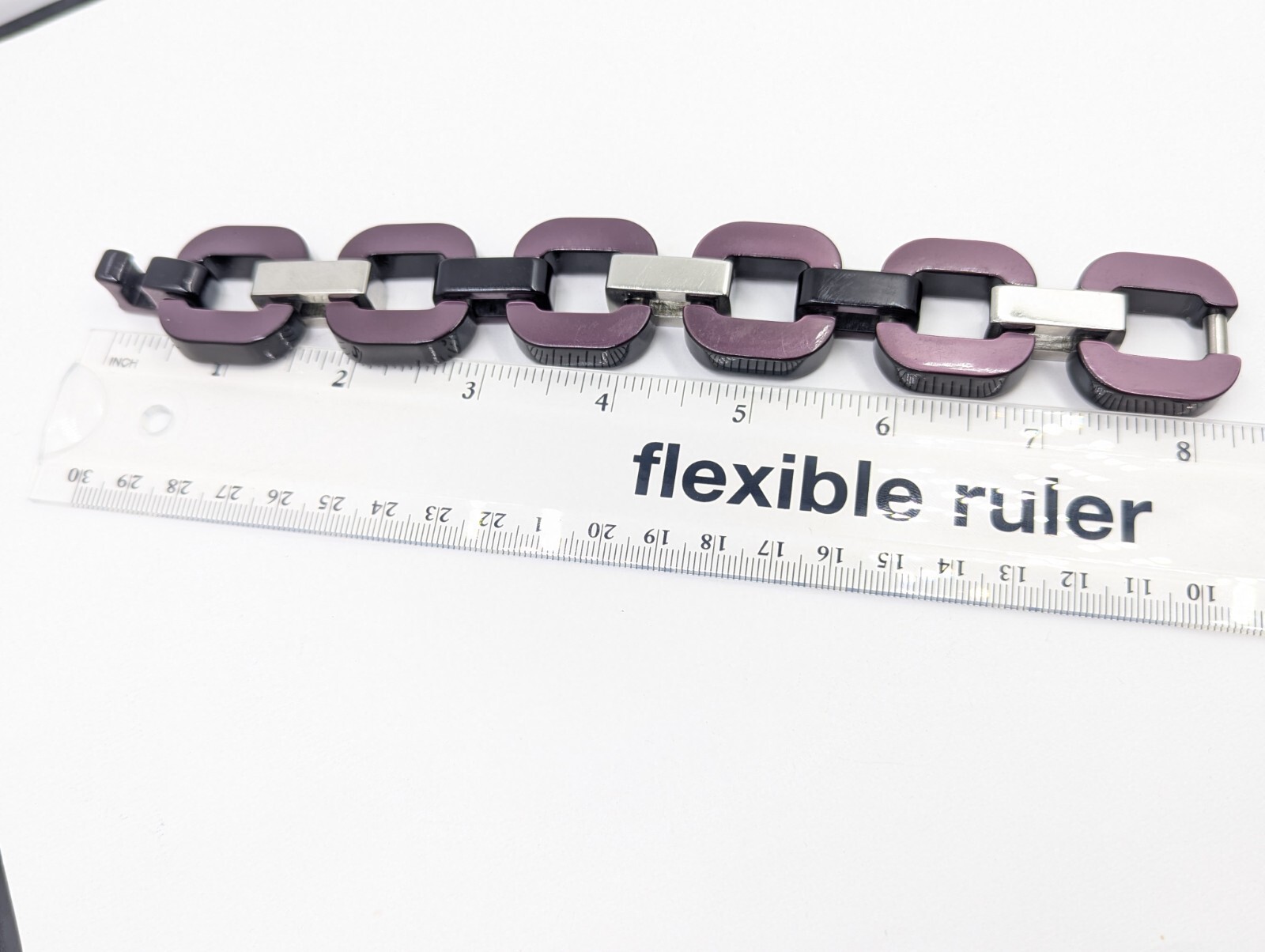 BRENNER DEROME France Chunky Modern Style Acetate PURPLE Link Bracelet U020