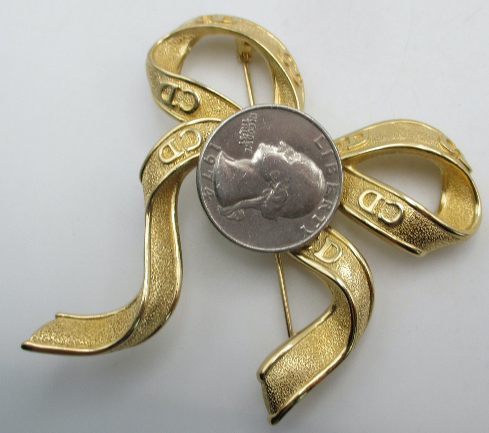 VTG 1980’s Christian Dior CD Logo Large Ribbon Brooch 3 1/4″