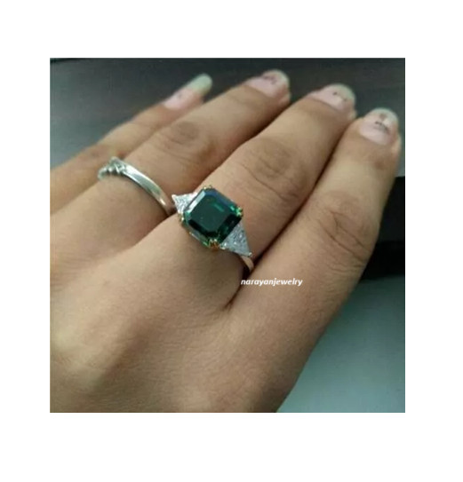 2.10 CT Cushion Cut Real Emerald Wedding Engagement Ring 14K Solid Gold Ring