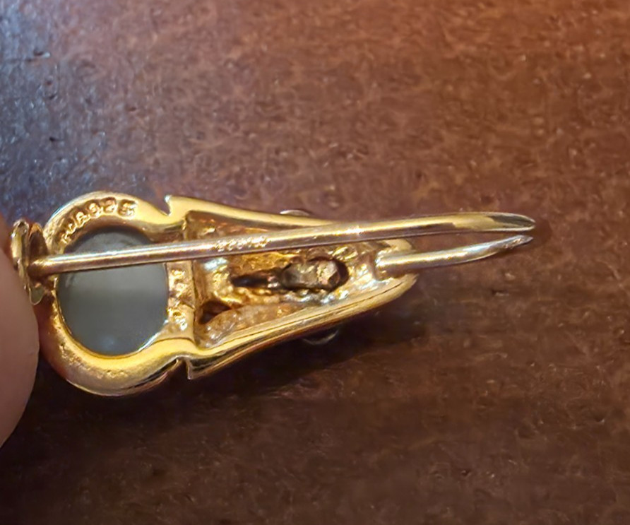 Vintage Earrings 925 Goldtone Sterling Gray Oval Moonstone drops