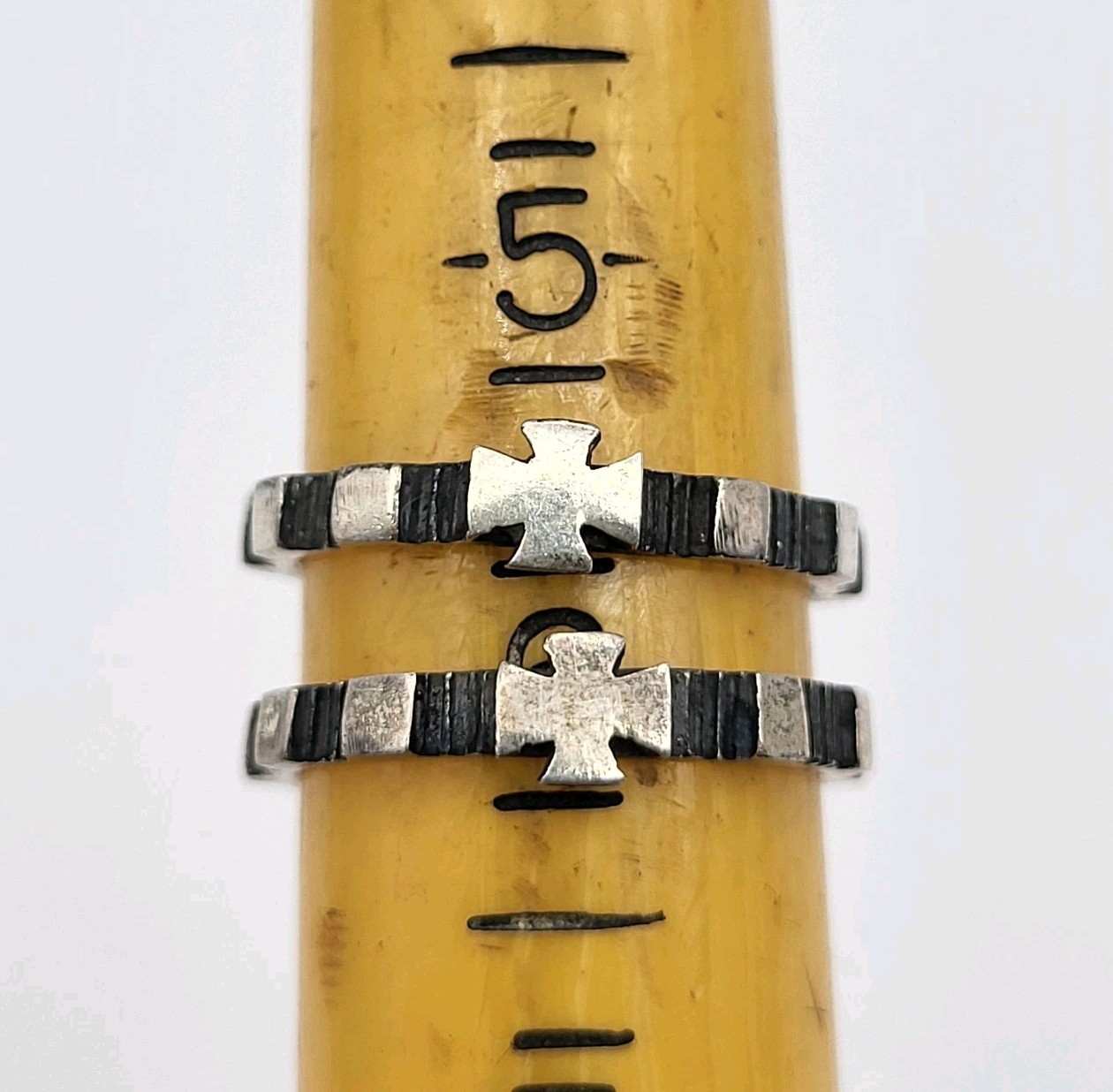 Artisan Sterling Silver iron Cross matching ring lot 2 Goth Moto Chopper Biker