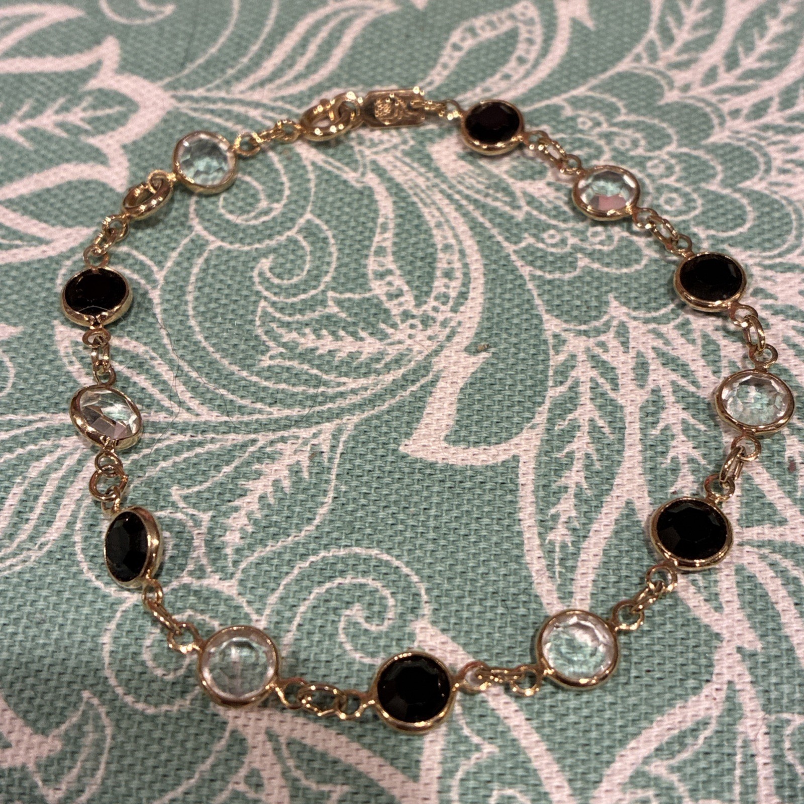 Vintage Swarovski Faceted Round Clear And Black Crystal Gold Tone Swan Bracelet