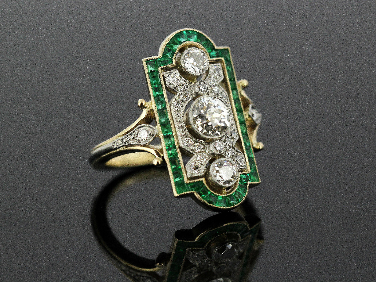 1.85Ct White Round CZ Vintage Art Deco Ring In 14K Yellow Gold Plated 925 Silver