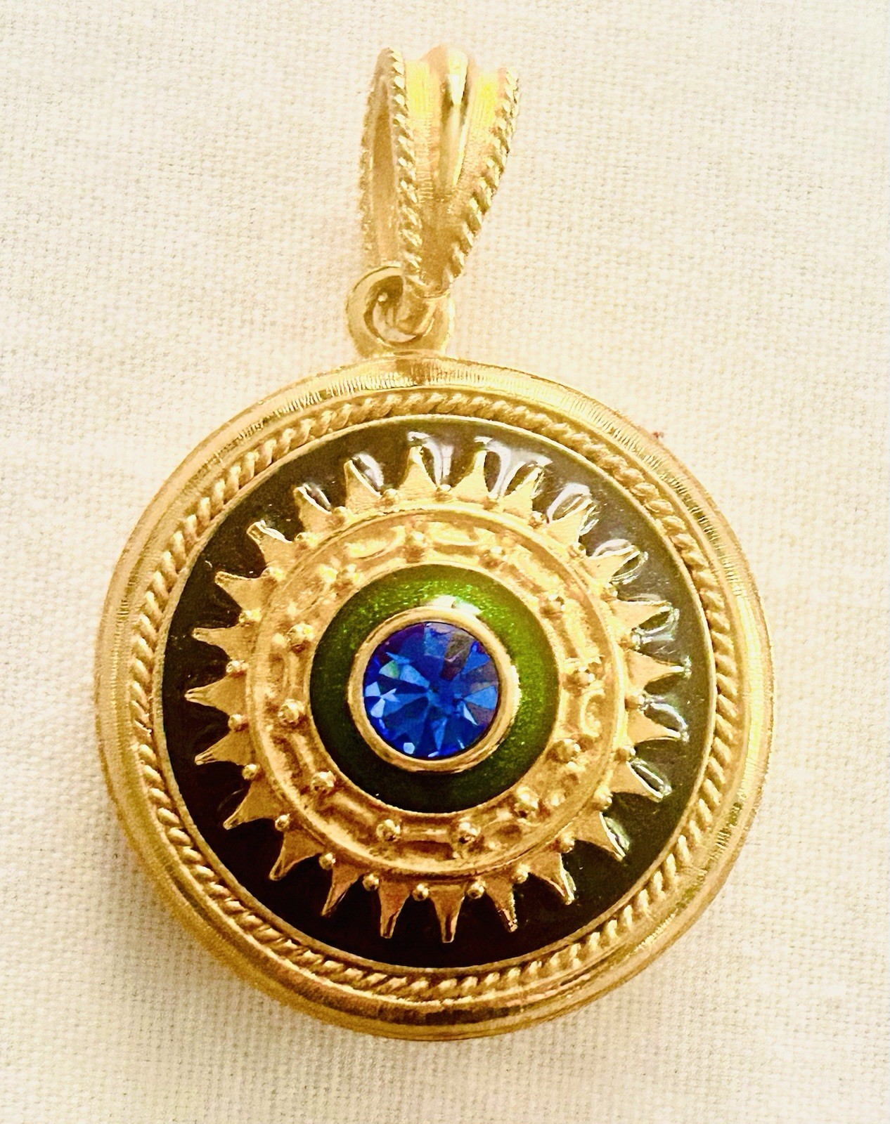 CAMROSE & KROSS JBK Jackie Kennedy Gold Reversible Pendant Necklace: Blue Enamel