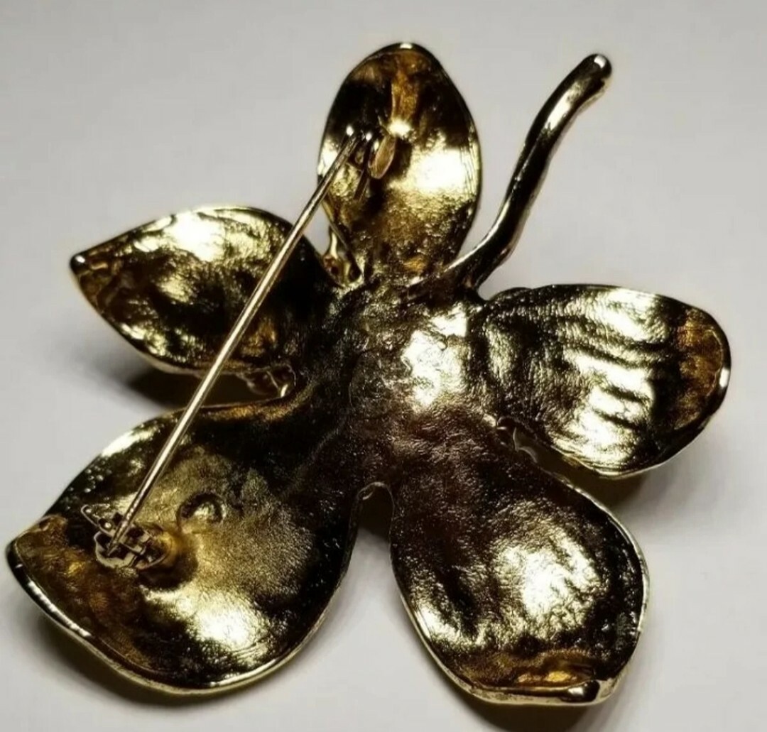 Golden Brown Crystal Faux Pearl Leaf Brooch