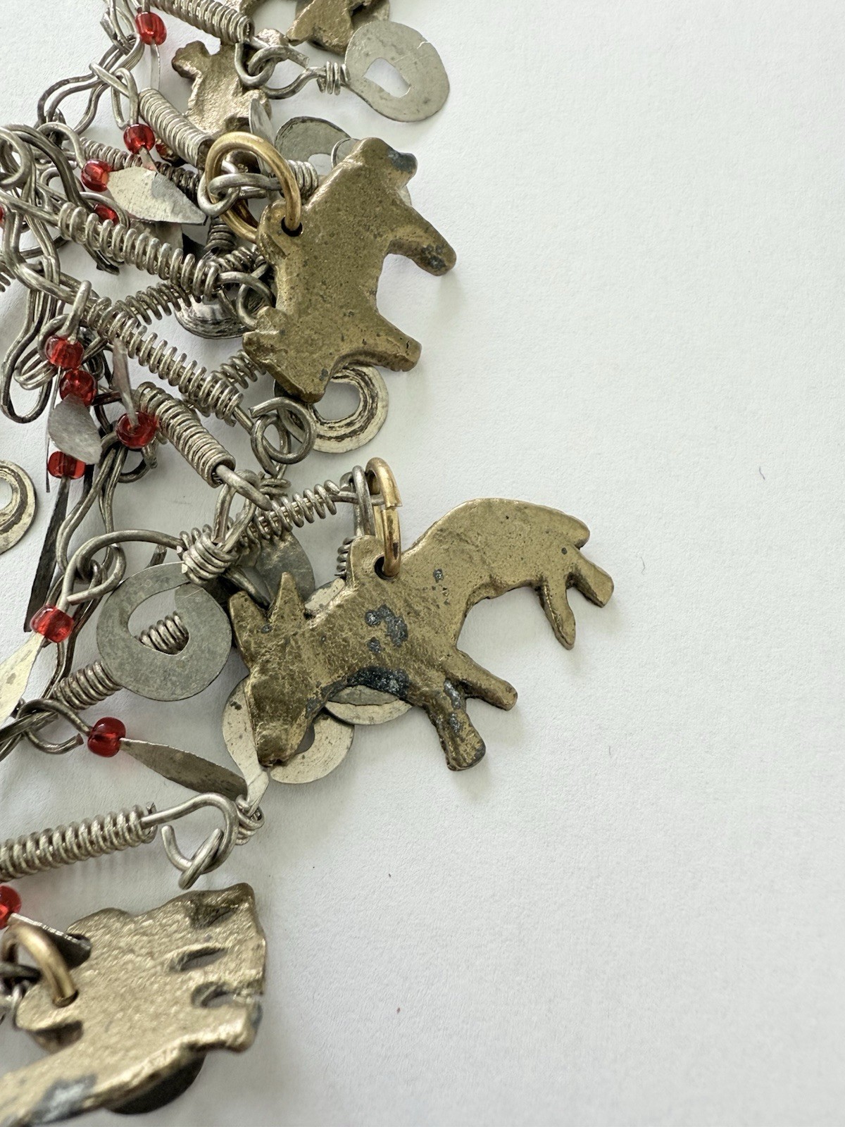 Vintage Silver Tone Cha Cha Statement Necklace, Tribal Charm Necklace Animals