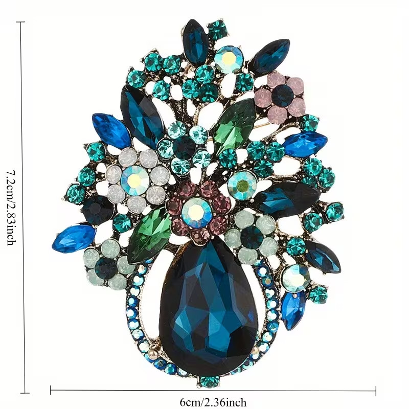 Trendy Elegant Multicolor Rhinestone Flower Brooch • Vintage Crystal Pin • Fashi