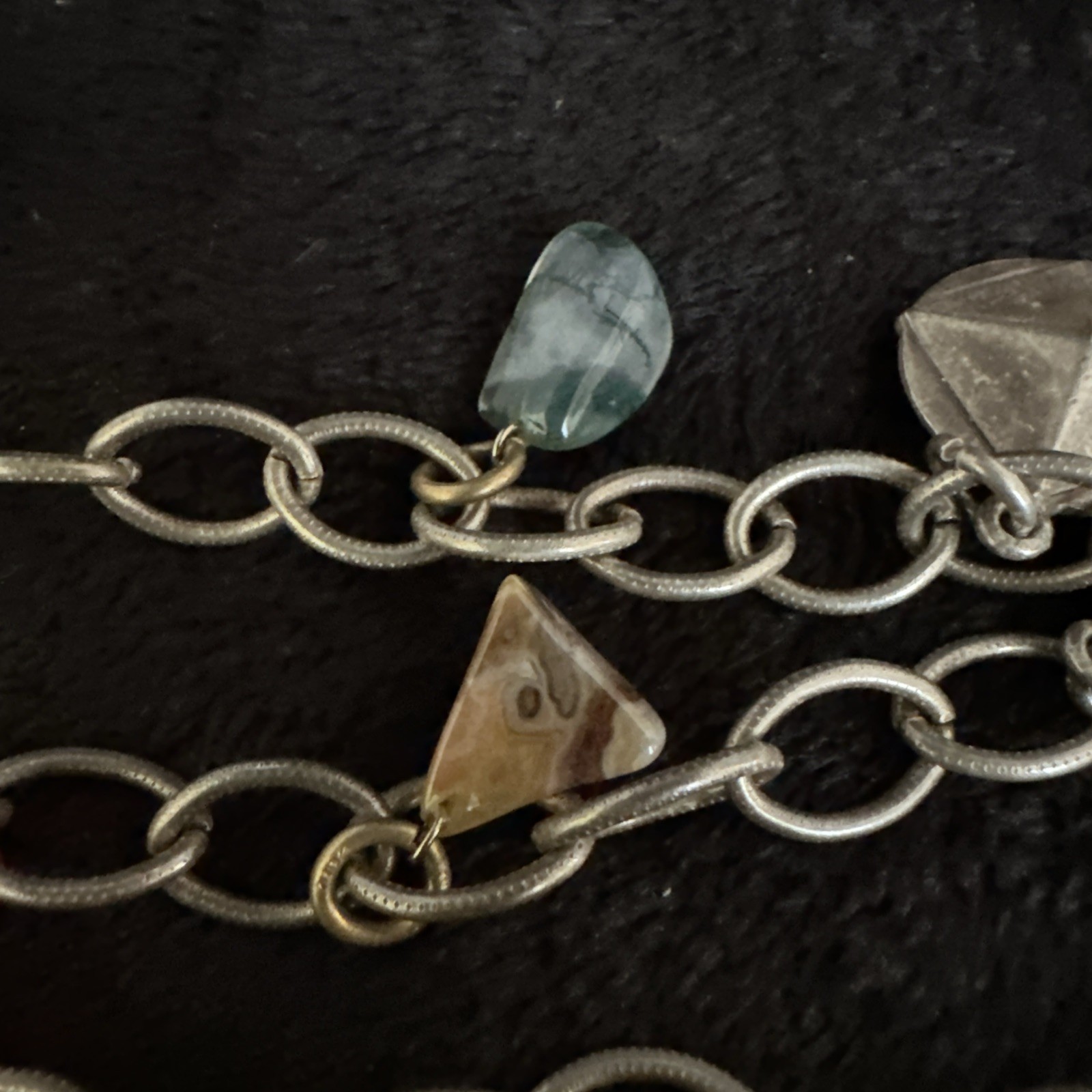 Vintage Silver Tone Chain Charm Necklace With Gemstones