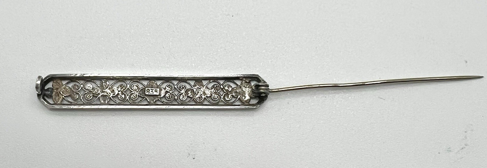 Antique 835 Sterling Silver Flower & Wire Bar Pin/Brooch