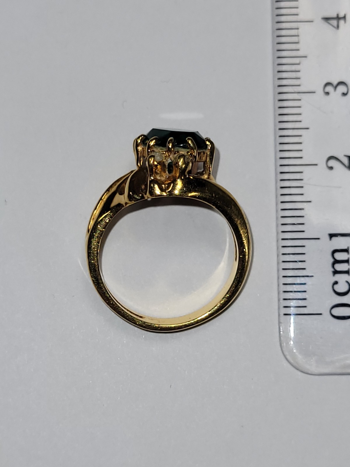 Vintage 14KGE Plate Imitation Emerald Solitaire Clear Stone Accents Fashion Ring