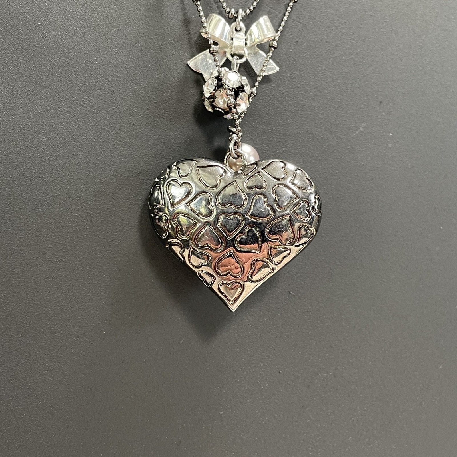 Gothic Betsey Johnson Snake Pattern Glass Heart & Bow Rhinestone Dual Necklace