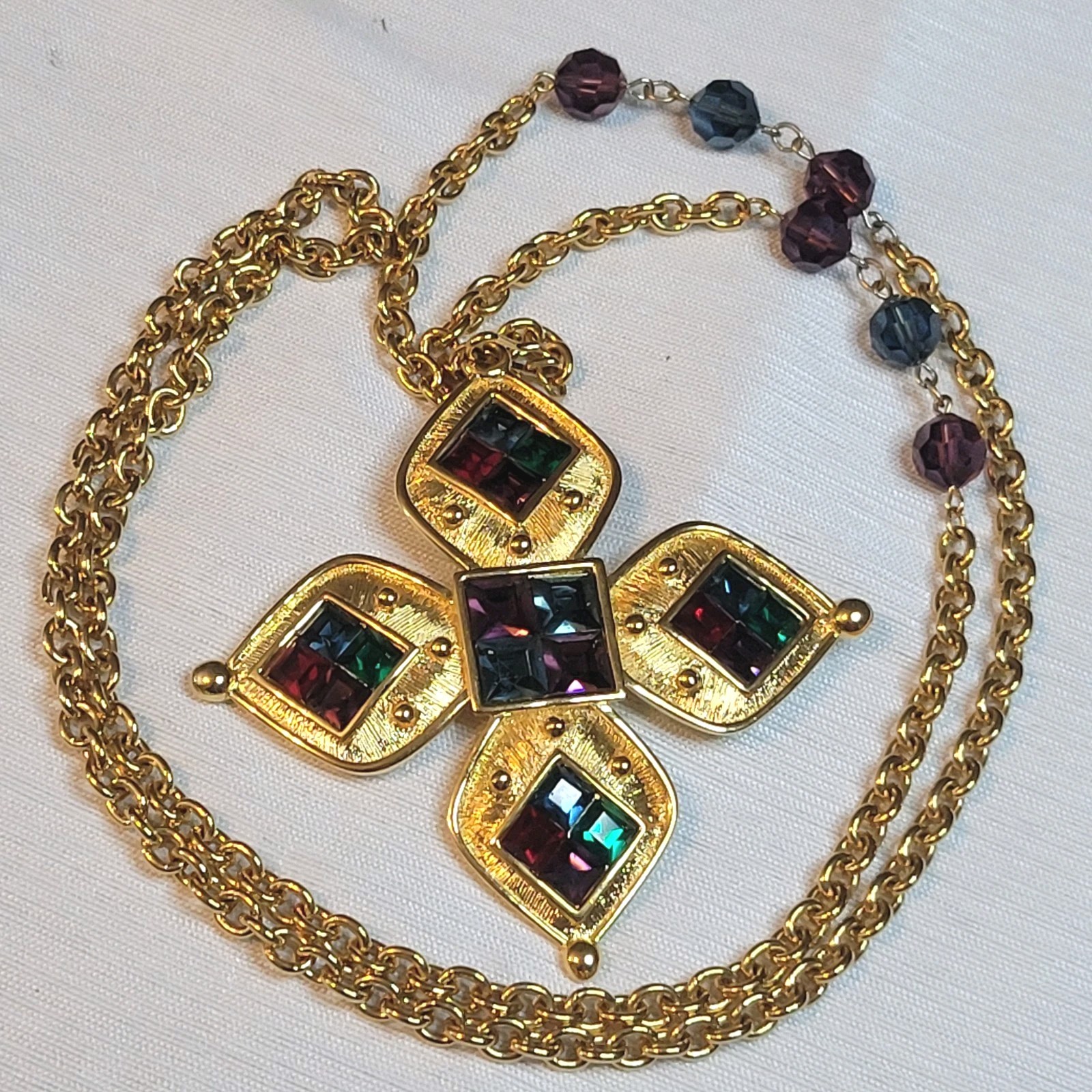Vintage Napier Galleria Gold Tone Runway Necklace Multi Color Swarovski Crystal