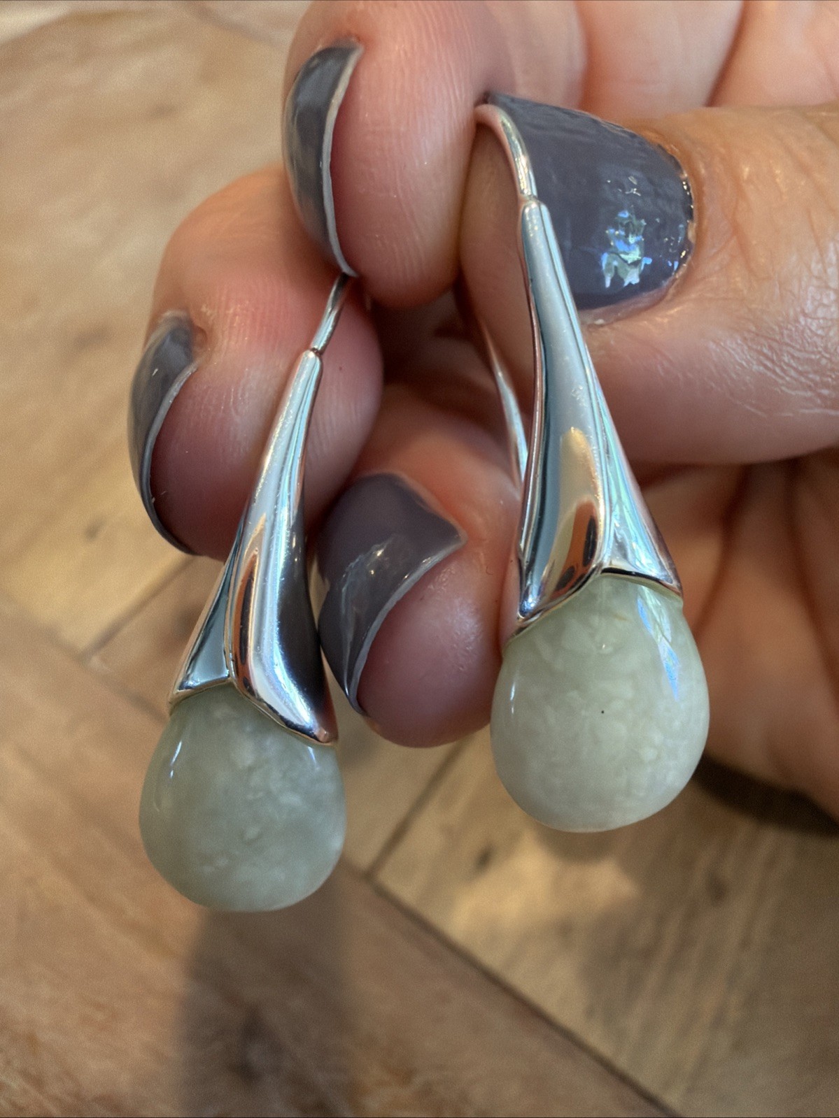 GSJ 925 China Vintage Jade Teardrop Earrings