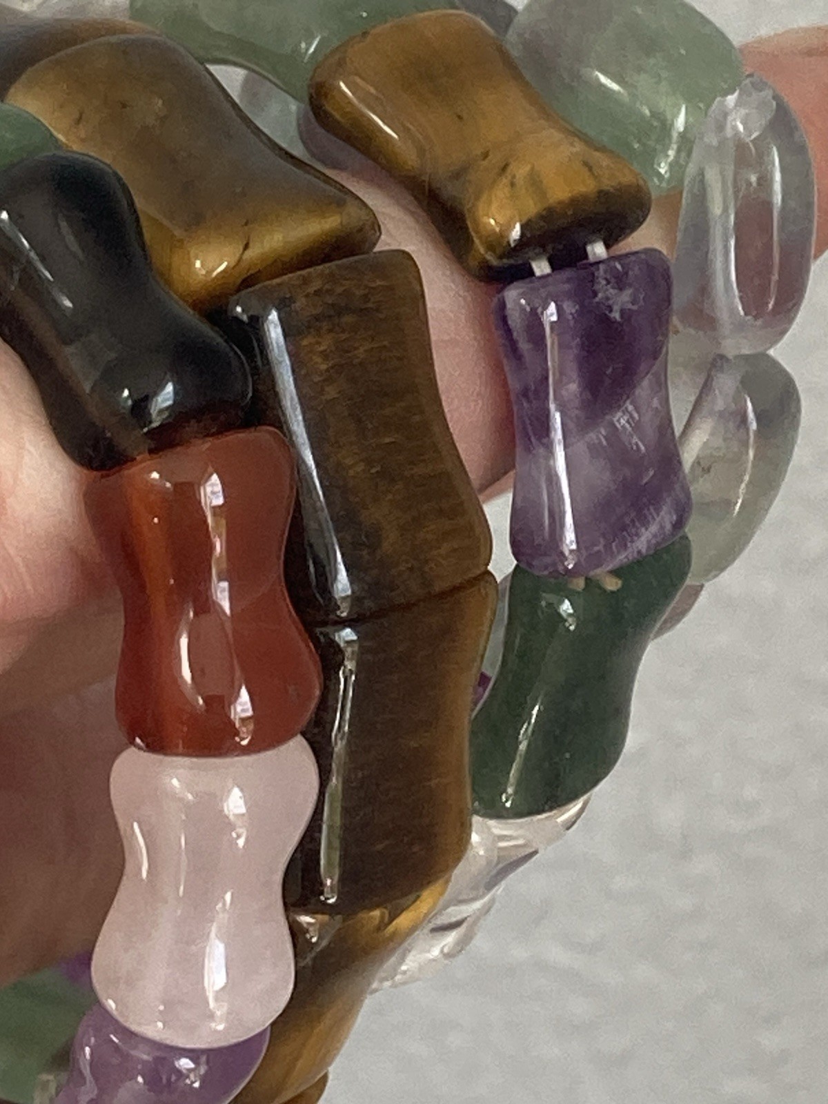 Stone Bracelet Gemstone Lot of 4 Cold Carved Beads Healing Stretch Assorted