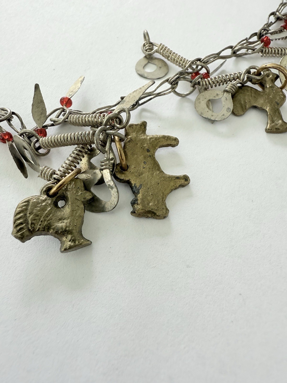 Vintage Silver Tone Cha Cha Statement Necklace, Tribal Charm Necklace Animals