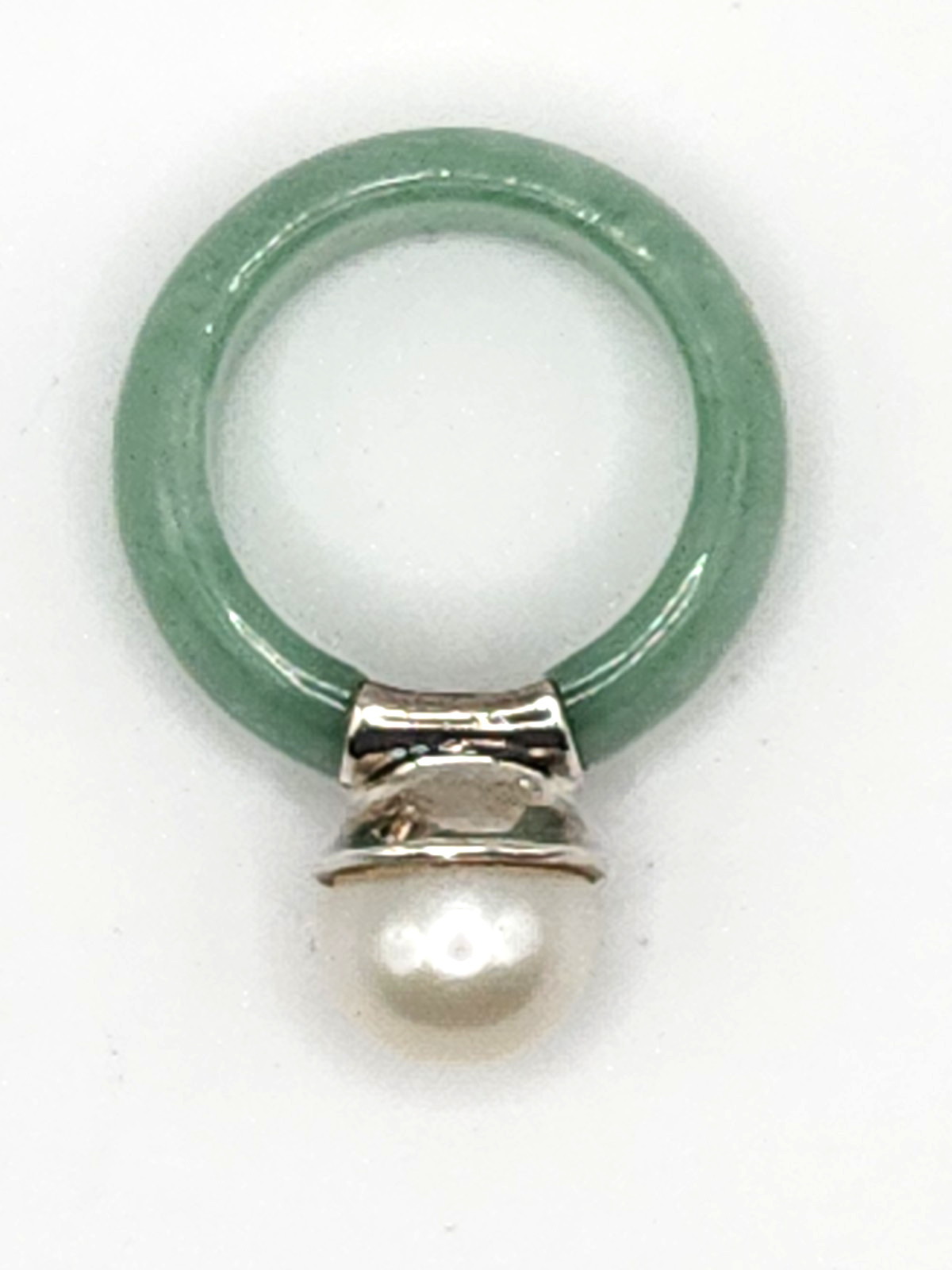 Vintage 925 China Green Jade Jadeite 6.5 Mm Pearl Ring Statement Piece Runway
