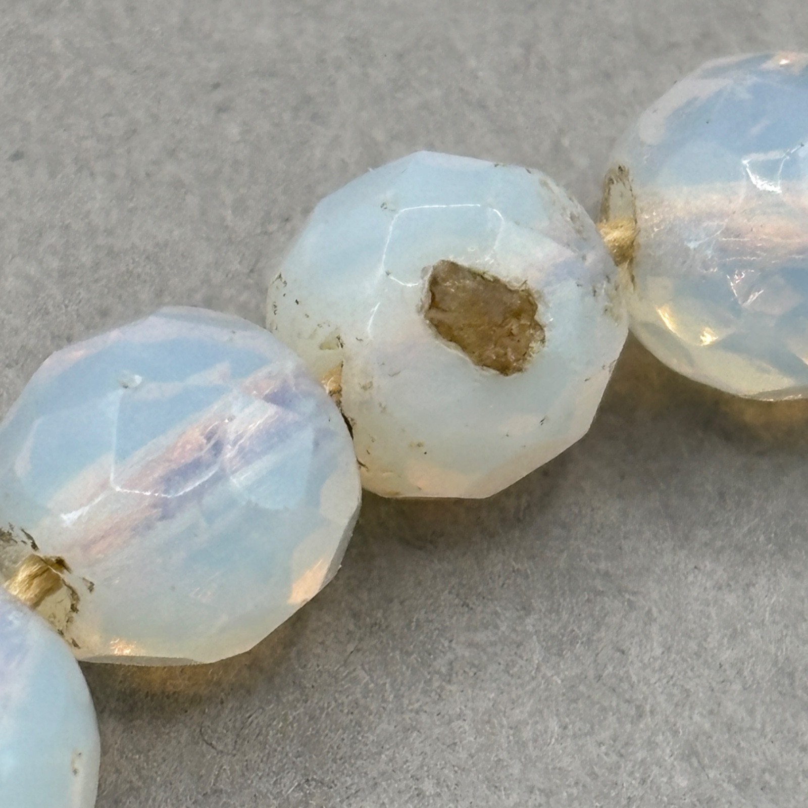 Vintage Opaline Opalite Beaded Necklace Faceted Art Glass Hand Knotted 18″
