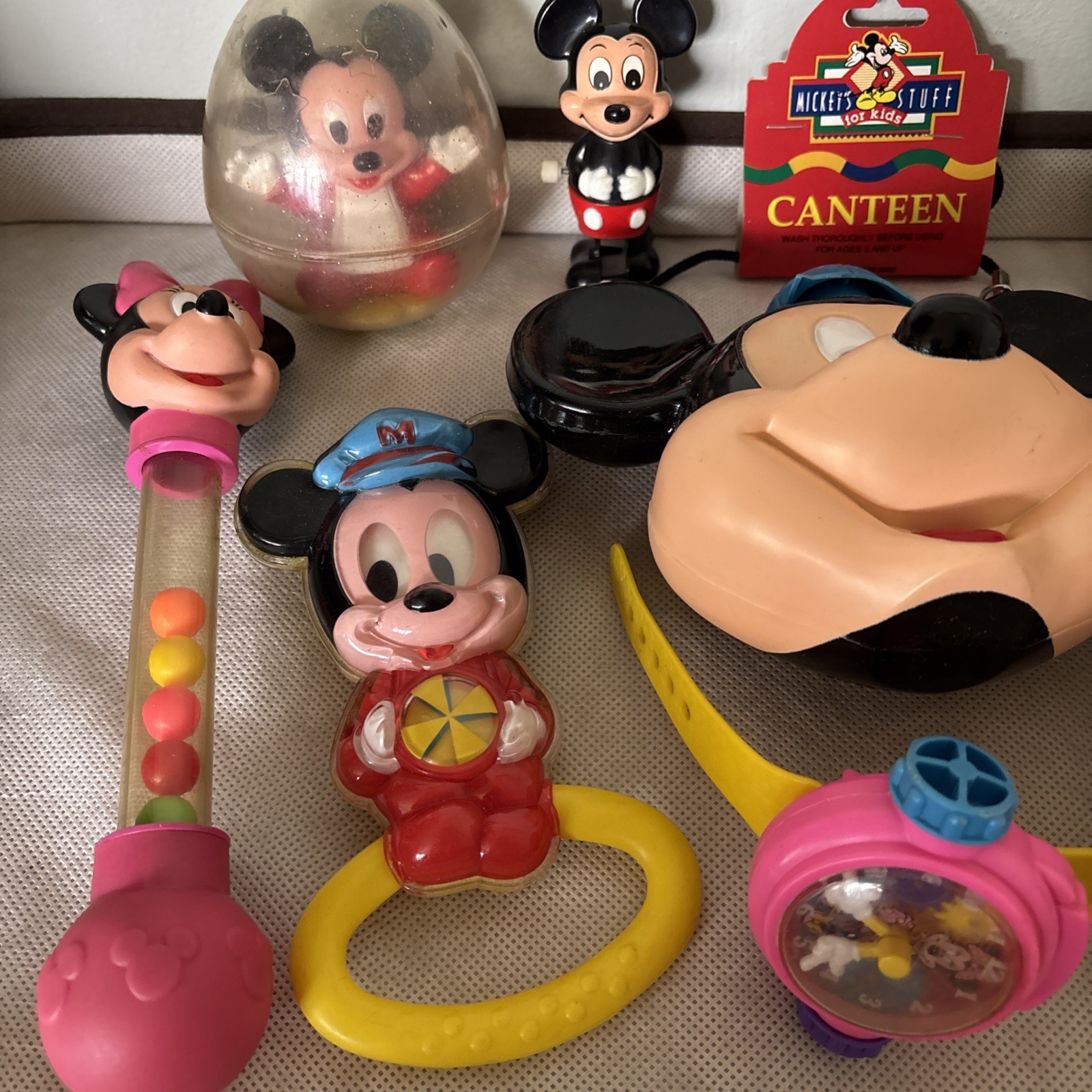 Vintage Junk Drawer Lot 18 Unused Postcards, Toys, Mickey Mouse, Watches, More