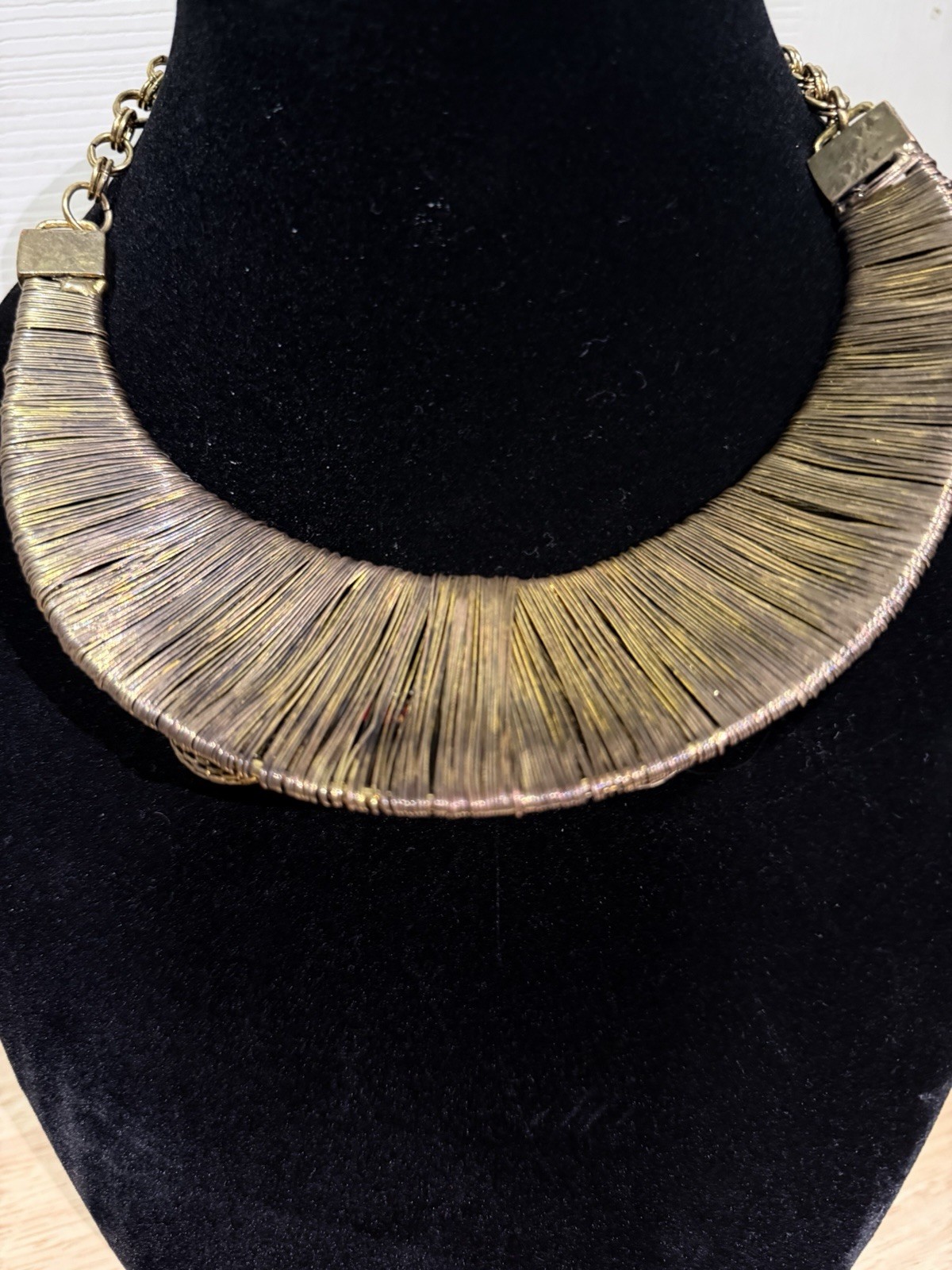 Vintage Red & Orange Statement Necklace Gold Tone Bib Collar