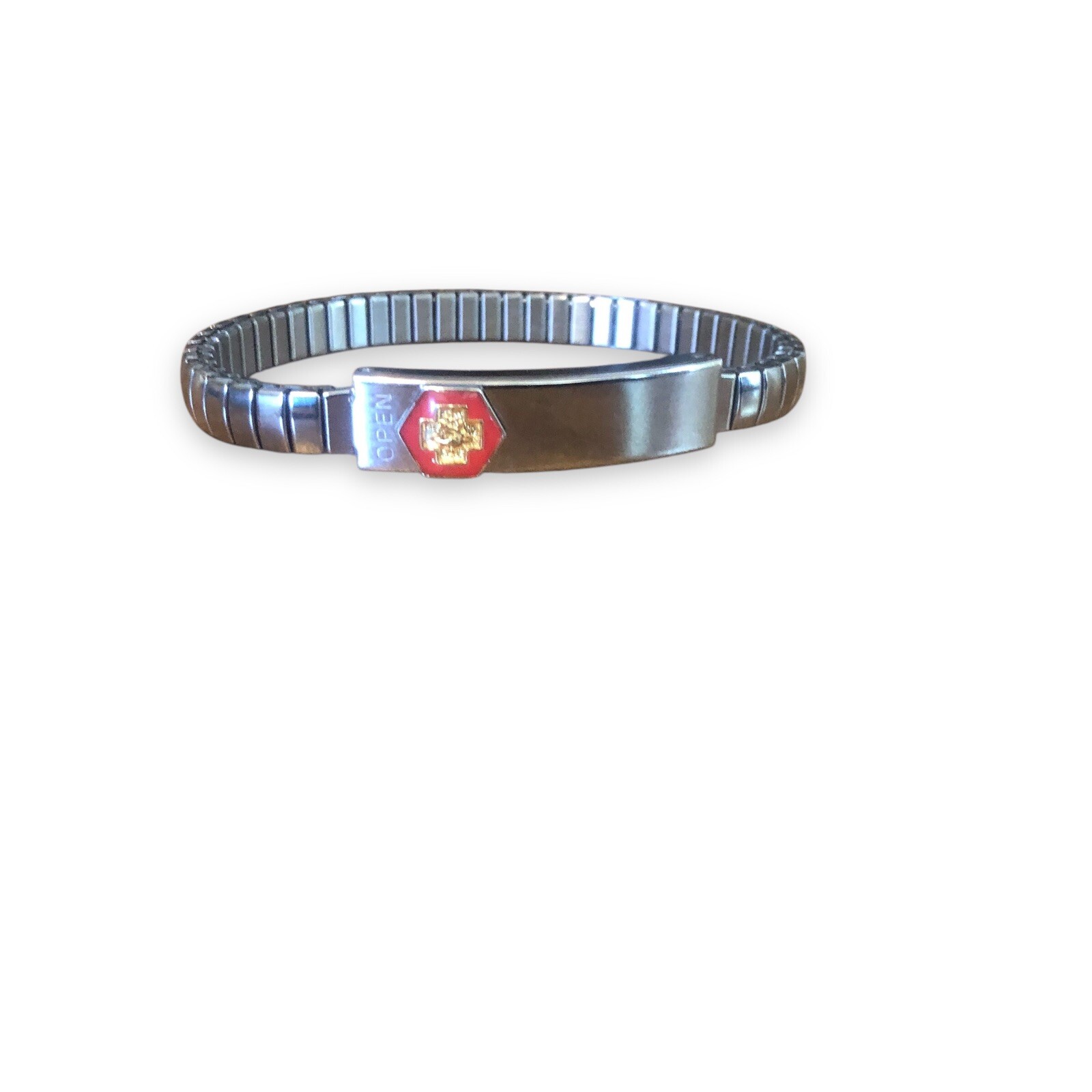 Vintage Stainless Steel Stretch Expansion Medical Fold Open Bracelet Silver Tone