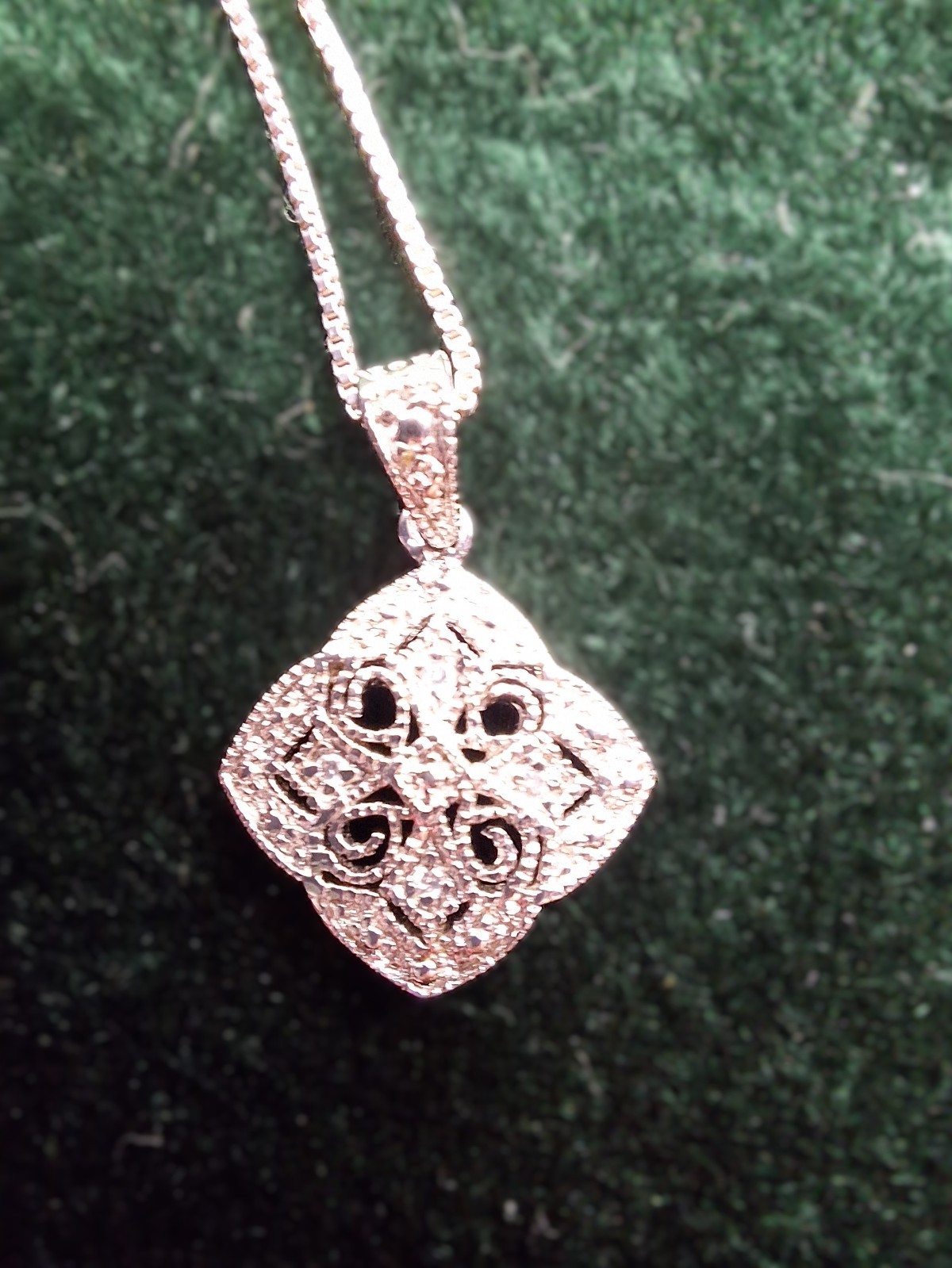Vintage Sterling Silver Filigree Diamond Shape Pendant Box Chain Necklace Italy