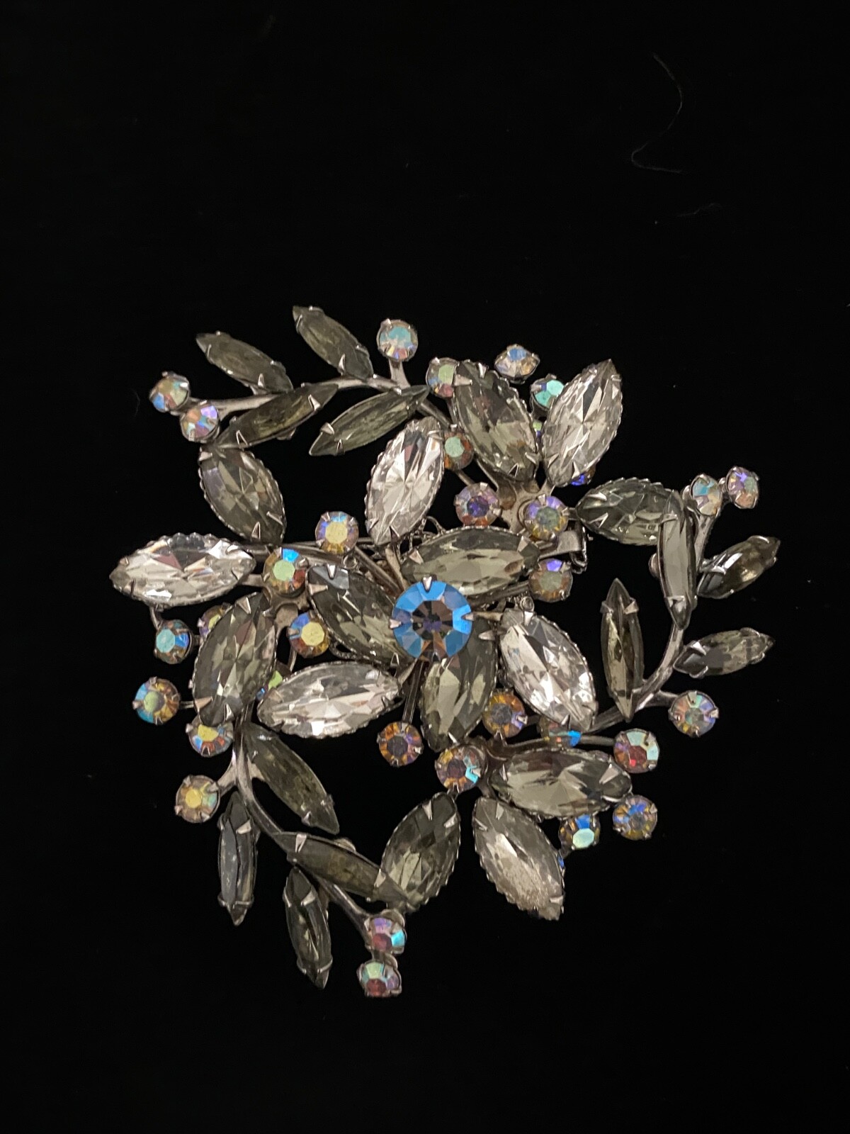 Brooch Juliana D&E unsigned Smoky Crystal Faceted AB Rhinestone VTG