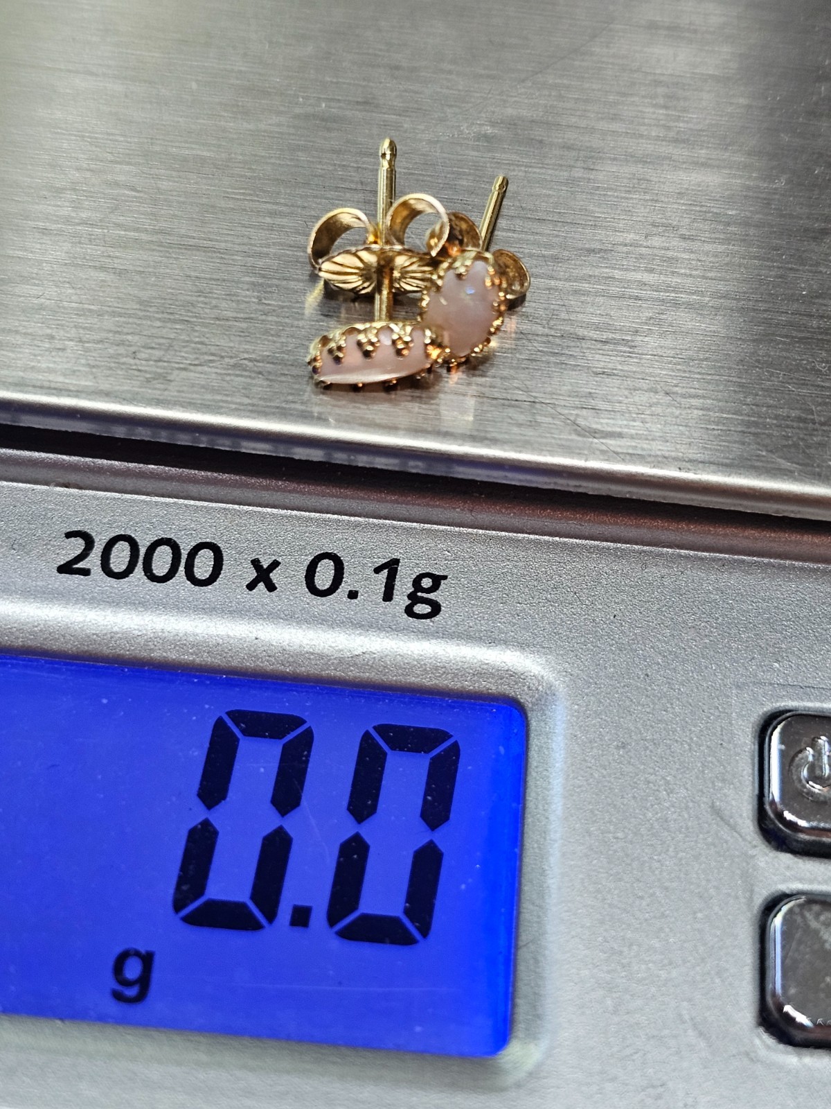 Vintage 14K Gold White Opal Post Earrings Tiny 6mm long