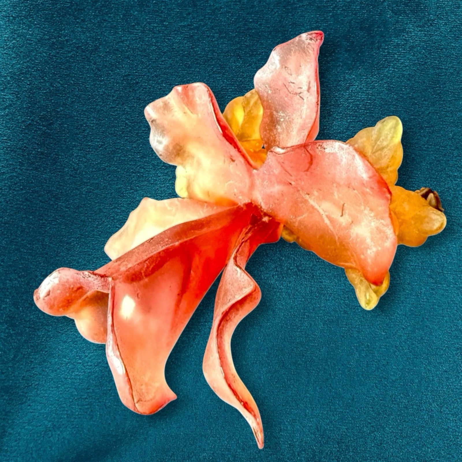 Cellulose Acetate Flower Brooch Pink Frosted Floral 1940s Vintage Orchid Pin