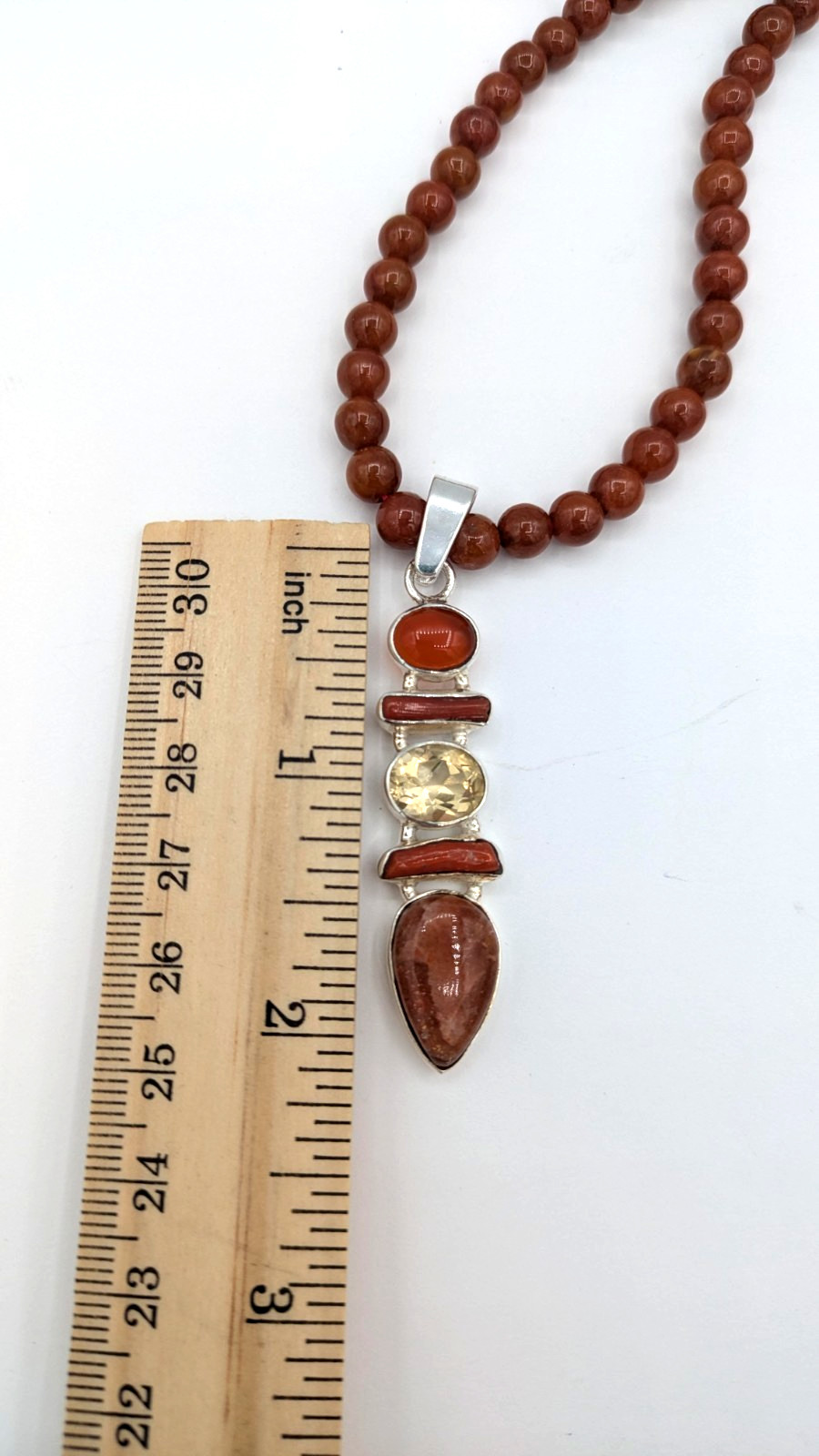 Vintage Sterling Silver Carnelian Citrine Pendant Necklace Goldstone