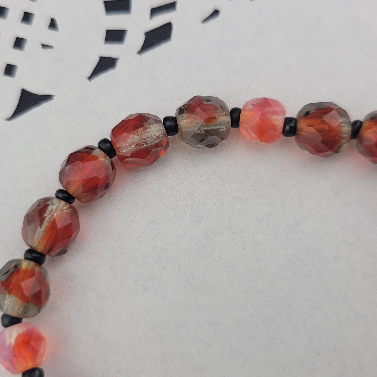 Antique Czech Red Clear Orange Givre Glass Crystal Bead Graduated 20″ Necklace