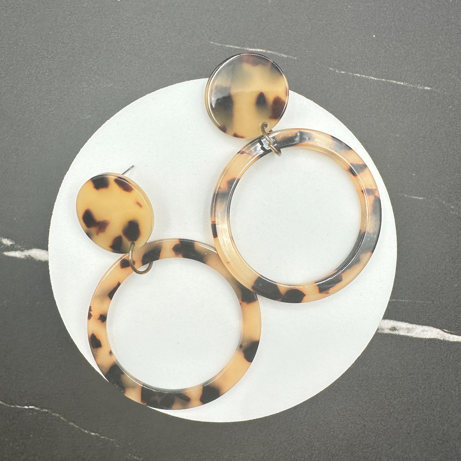 Vintage Tortoiseshell Drop Dangle Earrings Plastic Resin Acrylic Statement Brown